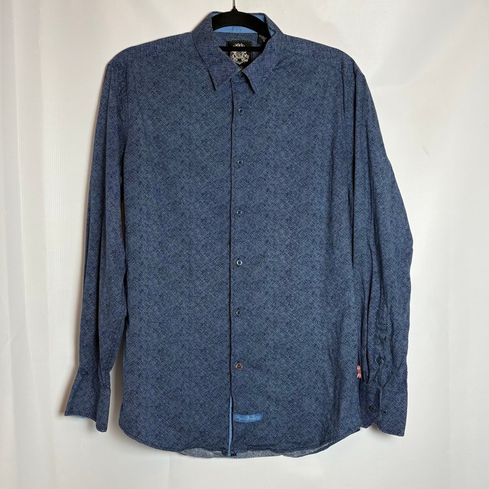 English Laundry Men's Blue Geometric Print Button Down Long Sleeve Shirt Size M‎